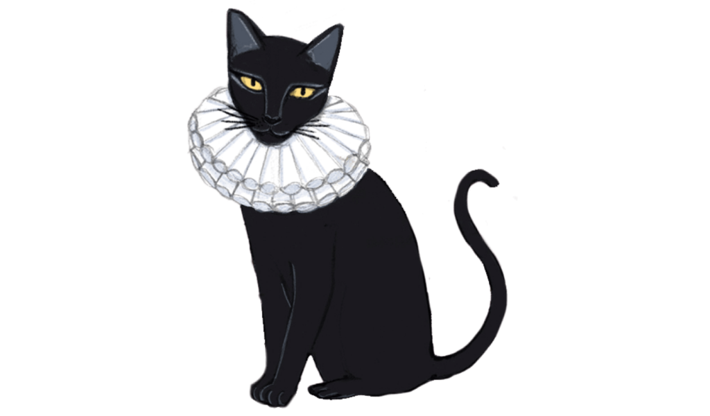 Ilustración de un gato negro mirando de frente